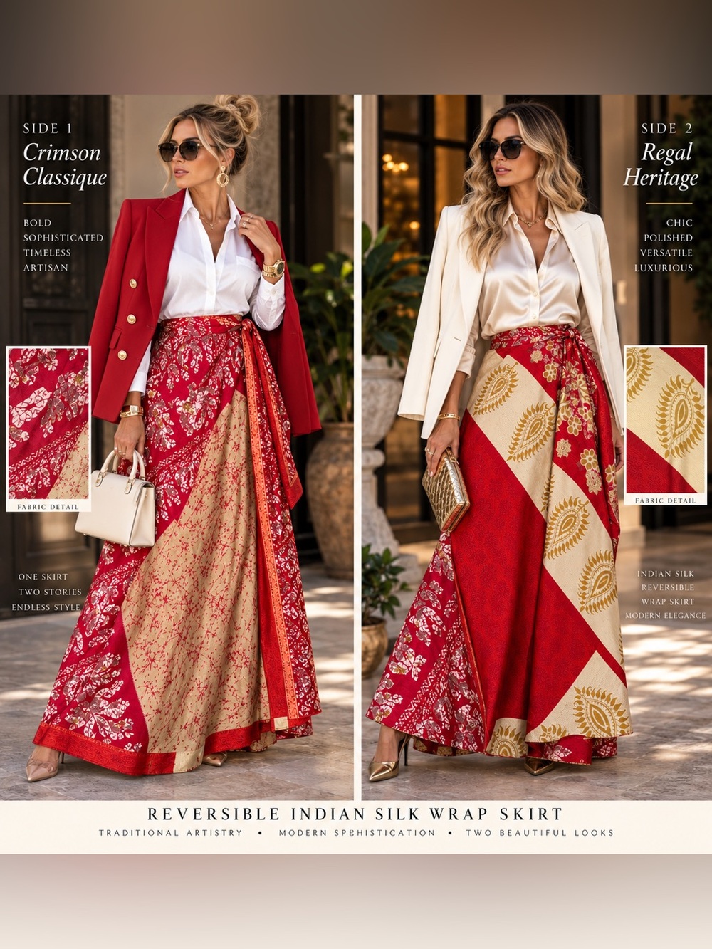The Crimson & Golden Heritage Reversible Indian Silk Wrap Skirt
